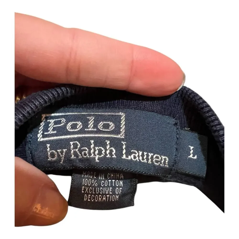 Ralph Lauren Polo Mens Large Navy Pink Striped Shirt 100% Cotton Preppy Classic